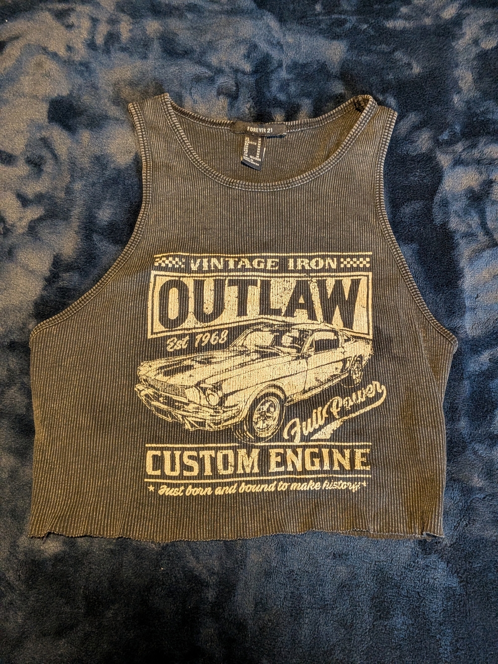 Forever 21 Black Ribbed Outlaw Graphic Crop Tank
